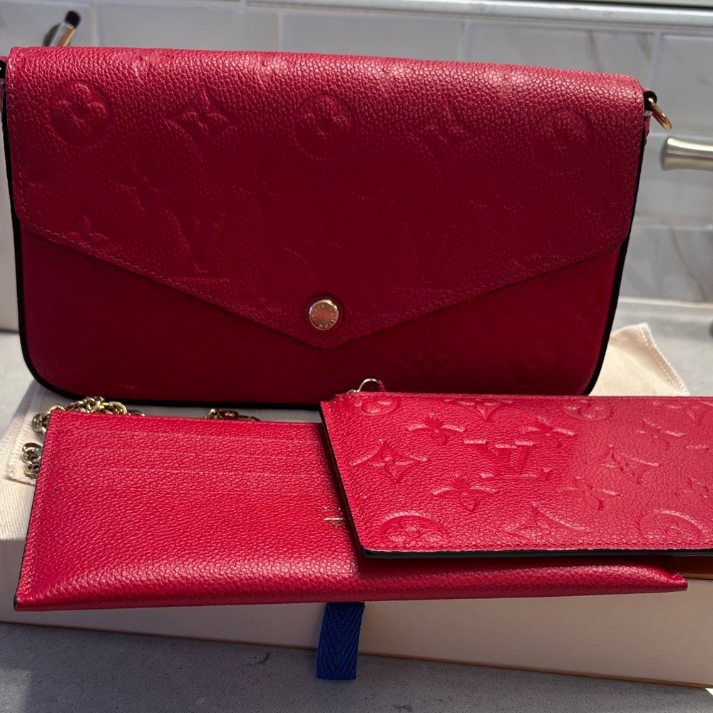 Louis Vuitton Red Clutch and Wallet Set